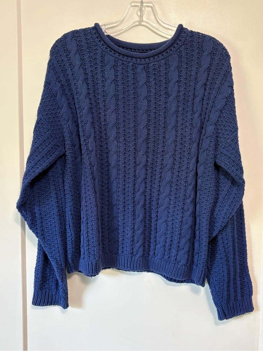 Vintage Forever Creative Cotton Cable Knit Sweater Blue Slouchy Crewneck M